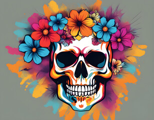 Fototapeta premium colorful skull head with cool isolated pop art style background