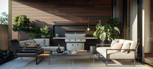 BBQ zone. BBQ area with kitchen. Recreation area in the backyard. 