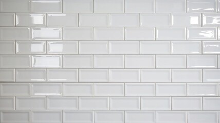 White Brick ceramic Tile Wall 3D Textured background  with Glossy Finish and Rectangular Subway Pattern,Ai generated 