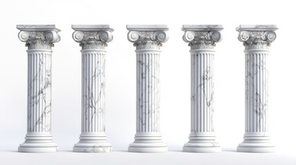 Obraz premium Five white marble columns isolated on white background.