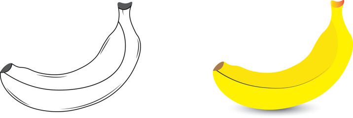 Banana Icon Isolated Vector Illustration, Peel Bananas, Sweet Fruits, Yellow Fruit and a Bunch of Bananas,  Fruits, Black and white.