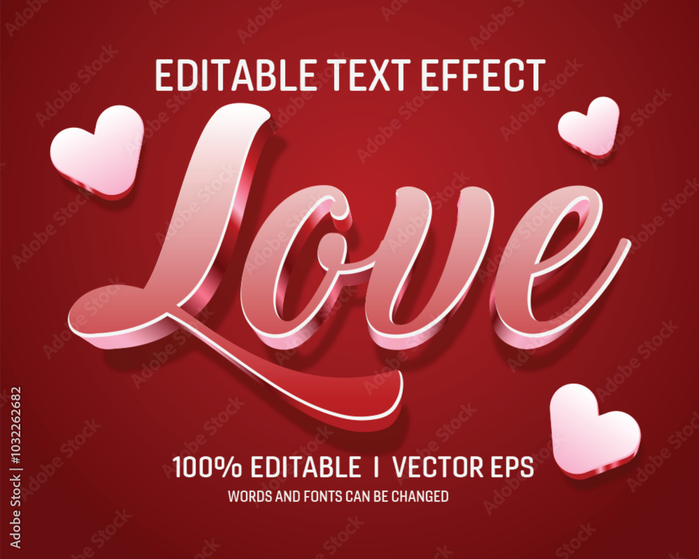 Poster editable love vector 3d  text effect with modern style design
