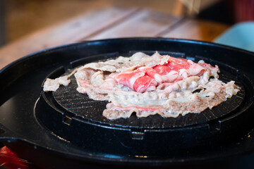 Raw beef slice on hot gril raw beef slice on hot grill bbq