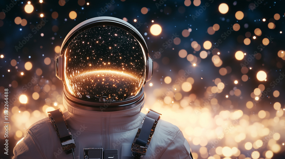 Poster space exploration: astronaut reflecting universe in helmet visor a futuristic image of an astronaut 