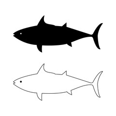 black and white mackerel fish vector and icon on a white background