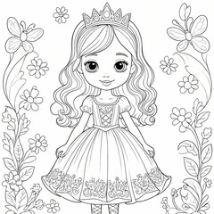 Fototapeta premium cute little princess coloring book page