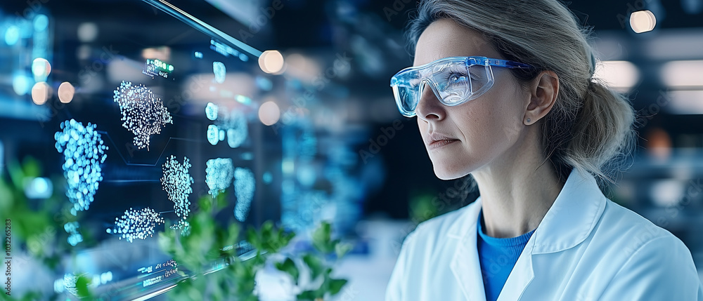 Aufkleber scientist examining plant based meat in laboratory, showcasing advanced technology and research. foc
