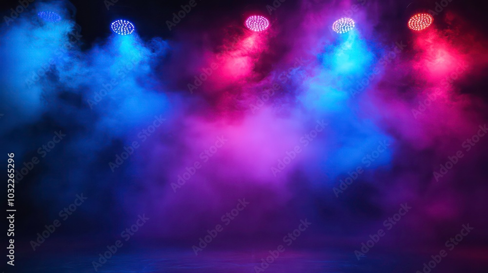 Canvas Prints stage lights with smoke creating a vibrant and colorful background.