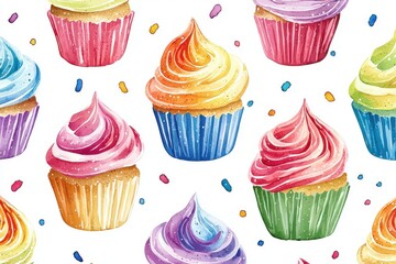 Colorful and delightful cupcakes with swirled frosting, perfect for dessert lovers and festive occasions.