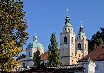 historic church detail in ljubljana slovenia (europe european famous monument) travel destination...