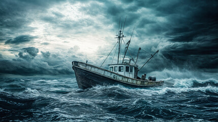 Obraz premium A fishing boat in a storm 