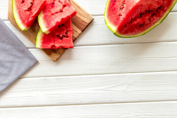 Fresh watermelon on white background top view copyspace