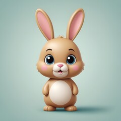 Fototapeta premium Adorable bunny with big eyes and a joyful smile, soft colors, cheerful illustration, children's decoration