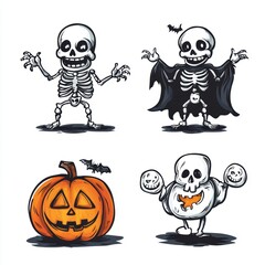 Skull skeleton vector drawing. The decoration element for Halloween.