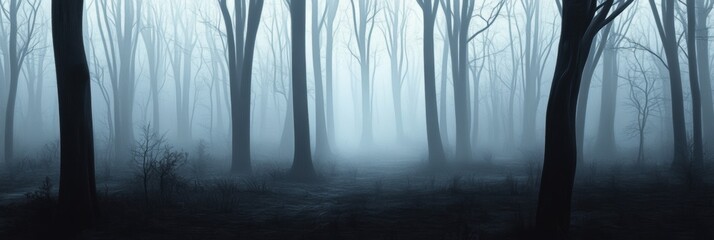 Dark forest with fog. Halloween theme background.