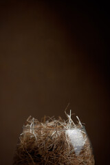 Straw edges: the psychology of the fullness of the inner world. Hidden emotions: the play of light and shadow. Confused thoughts: mental harmony. Glass with straw in hands.