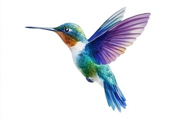 Watercolor painting of a hummingbird flying with vibrant colors