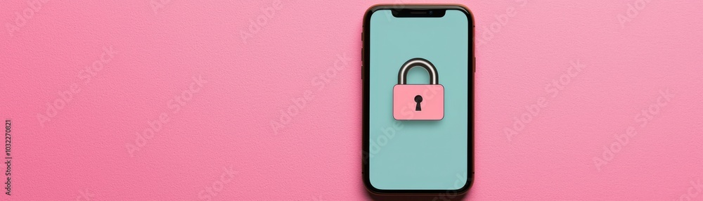 Poster smartphone with a lock symbol on a vibrant background representing cybersecurity.