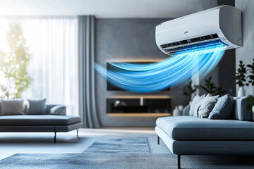 Cool Blue Airflow: Stylish, Energy-Efficient Air Conditioning for a Refreshing and Tranquil Living Space