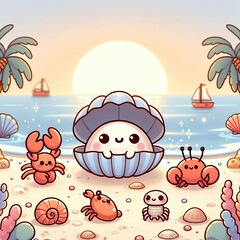 Cartoon vector illustration of a smiling child enjoying a hamburger, a funny design for a holiday food poster