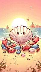 Cartoon vector illustration of a smiling child enjoying a hamburger, a funny design for a holiday food poster