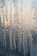 Ice patterns on glass window, selective focus.