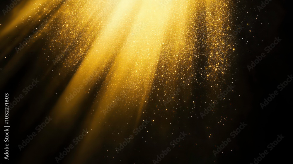 Canvas Prints golden light rays with sparkles on black background.