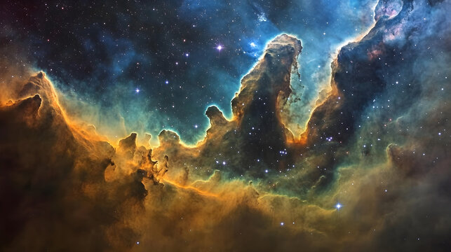 A galactic wonder where nebula clouds glow in vibrant colors and stars flicker against the backdrop of the universe