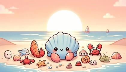 Cartoon vector illustration of a smiling child enjoying a hamburger, a funny design for a holiday food poster