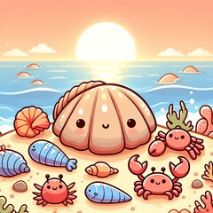 Cartoon vector illustration of a smiling child enjoying a hamburger, a funny design for a holiday food poster