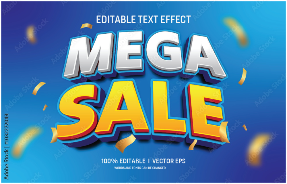 Poster editable mega sale vector 3d text effect with modern style design