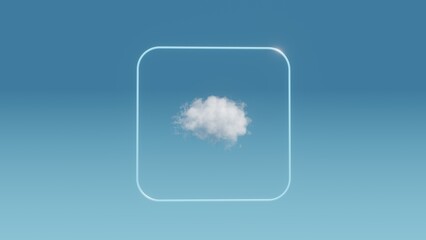 One cloud in the square with rounded corners on the blue background. Modern cover design. 3d illustration.