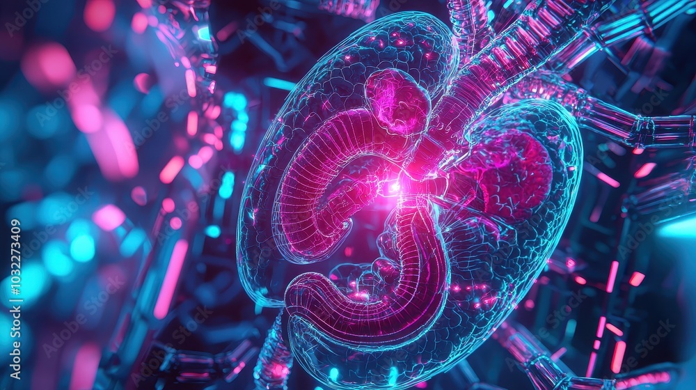 Poster futuristic 3d rendering of internal organs