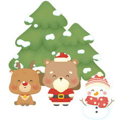 santa claus , snowman and reindeer
