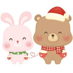 Fototapeta premium Teddy bear and rabbit with gloves 