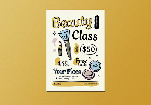 Yellow Playful Doodle Beauty Class Flyer Layout