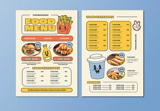 Yellow Cartoon Retro Food Menu Layout