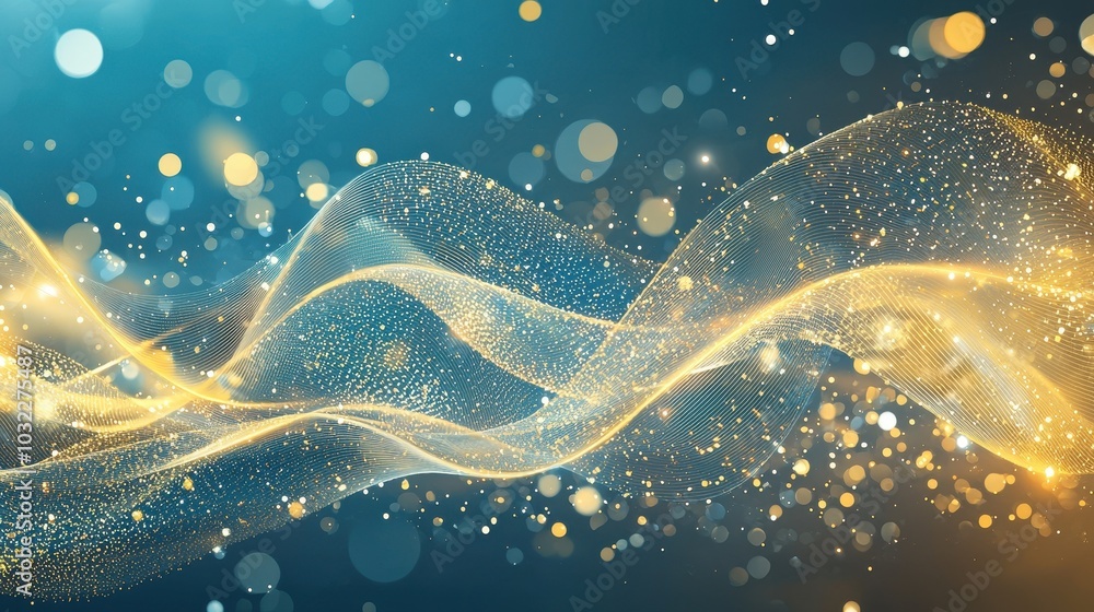 Poster abstract digital background with flowing lines and bokeh