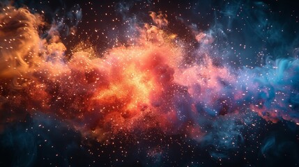 A cosmic nebula with swirling clouds of gas and dust, illuminated by distant stars.