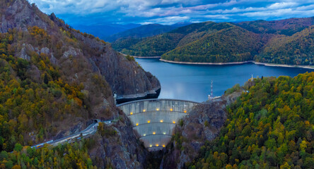 Vidraru dam in Arges county - Romania seen in the evening