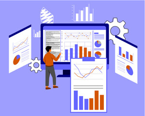 Data analysis. illustration of big data analysis. flat style vector.