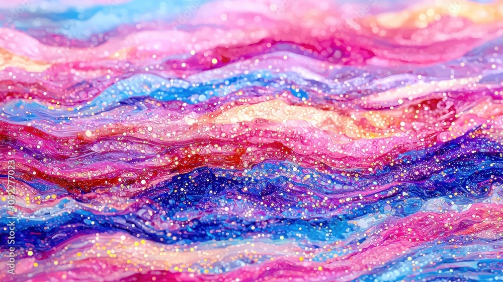 Poster vibrant abstract waves of color capturing the essence of an enchanting dreamscape awash in sparkling