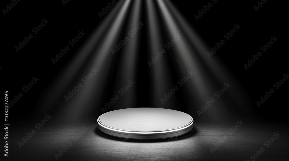 Poster illuminated display platform in dark background for product showcases and presentations a creative a