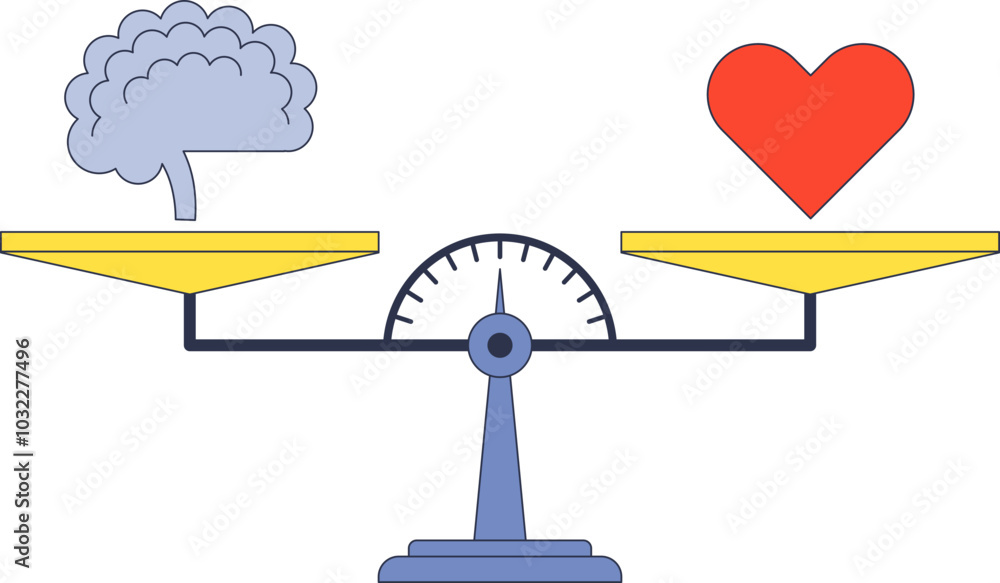 Aufkleber a scale balancing a brain and a heart, symbolizing logic versus emotion.