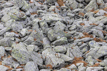Close-up with many pieces of rock in the mountain