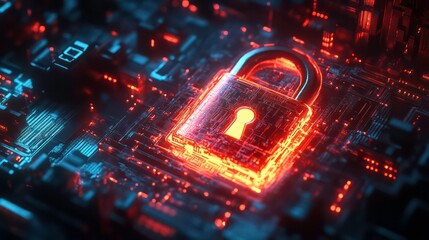 A glowing padlock sits on a circuit board, signifying digital security.
