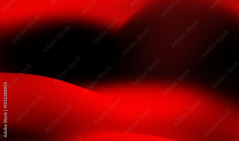 Poster abstract red and black wave pattern showcasing smooth gradients and dynamic shapes in a bold artisti