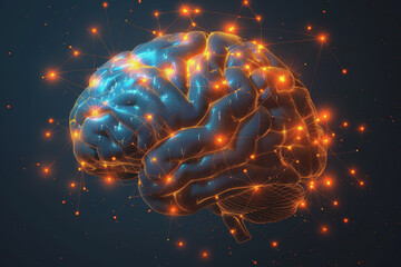 Fototapeta premium A human brain with interconnected circuits and glowing lines.