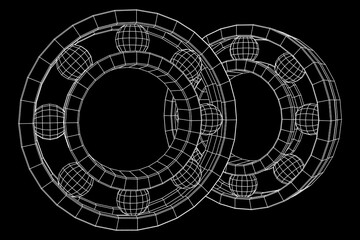 Roller bearing. Circular round rotating bearings used in industry for heavy equipment mechanical work and engineering. Wireframe low poly mesh vector illustration.