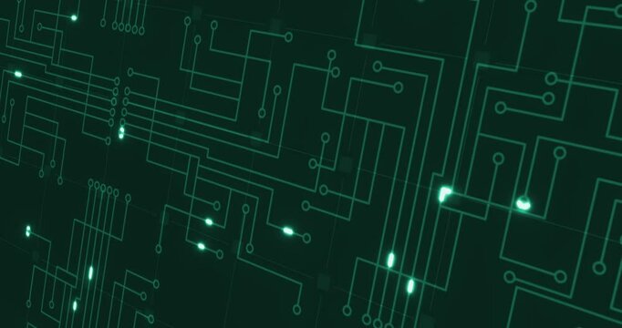 futuristic movement of green matrix digital vertical and horizontal circuit lines like electronic circuit, concept of AI, technology and cyber artificial intelligence